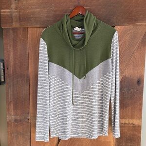 Chic Olive and Gray Cowl Neck Sweater